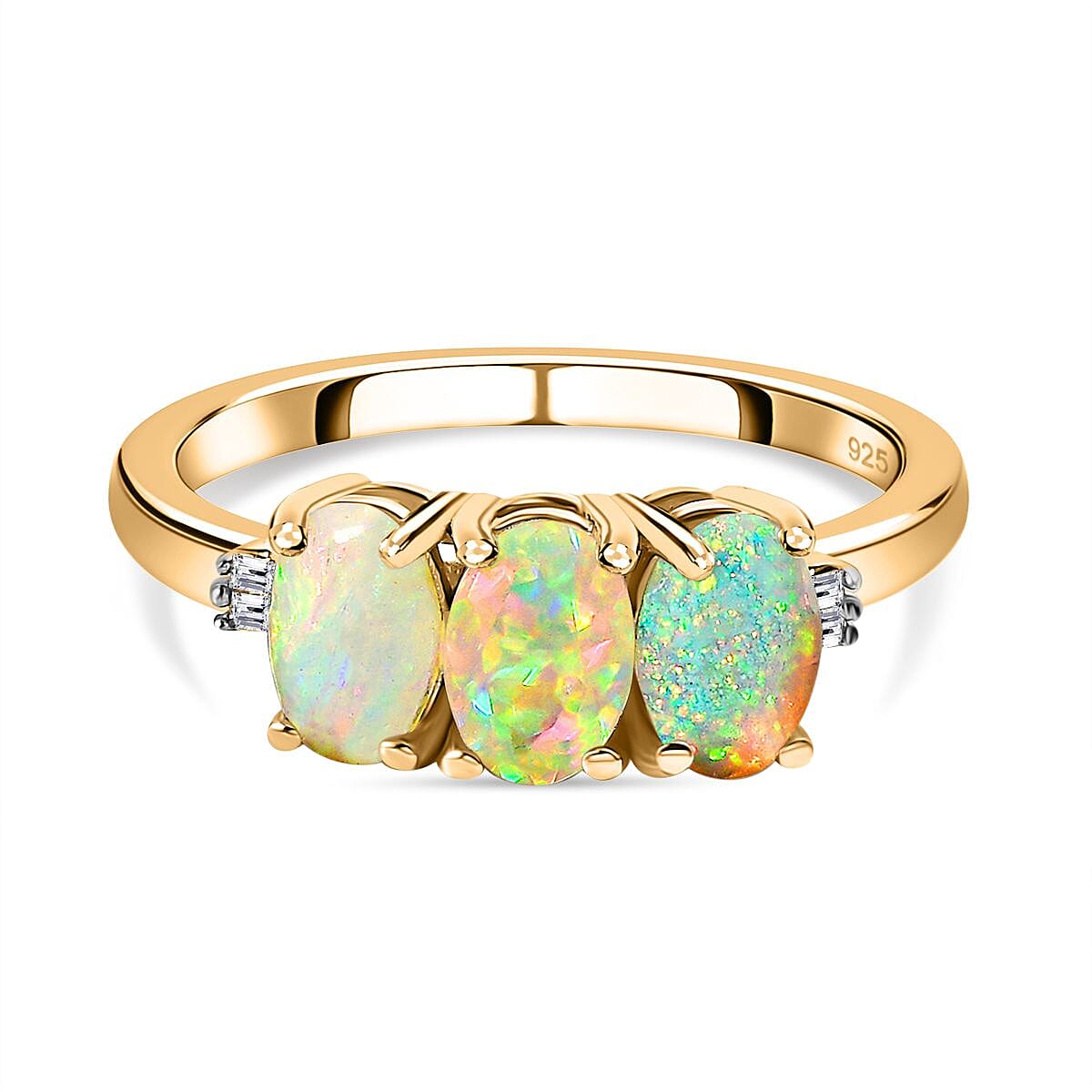 Ethiopian Welo Opal &amp; Diamond Ring in 18K Yellow Gold Vermeil Plated Sterling Silver 0.93 Ct. 7652430 0