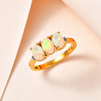 Ethiopian Welo Opal & Diamond Ring in 18K Yellow Gold Vermeil Plated Sterling Silver 0.93 Ct.