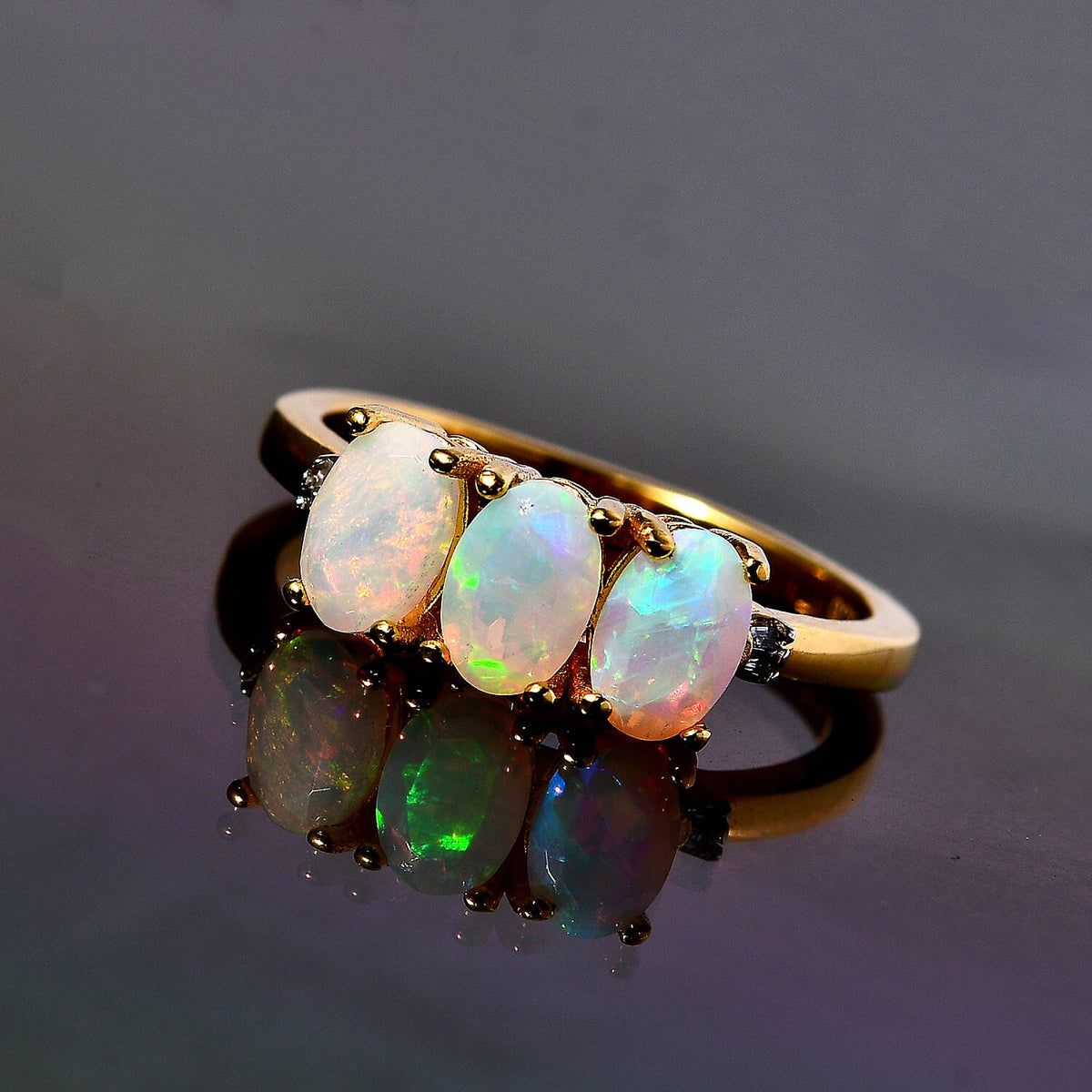 Ethiopian Welo Opal &amp; Diamond Ring in 18K Yellow Gold Vermeil Plated Sterling Silver 0.93 Ct. 7652430 2