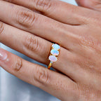 Ethiopian Welo Opal & Diamond Ring in 18K Yellow Gold Vermeil Plated Sterling Silver 0.93 Ct.