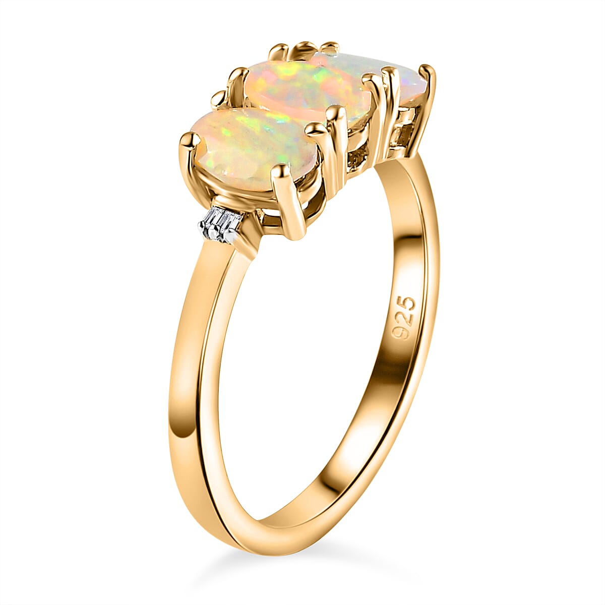 Ethiopian Welo Opal &amp; Diamond Ring in 18K Yellow Gold Vermeil Plated Sterling Silver 0.93 Ct. 7652430 4