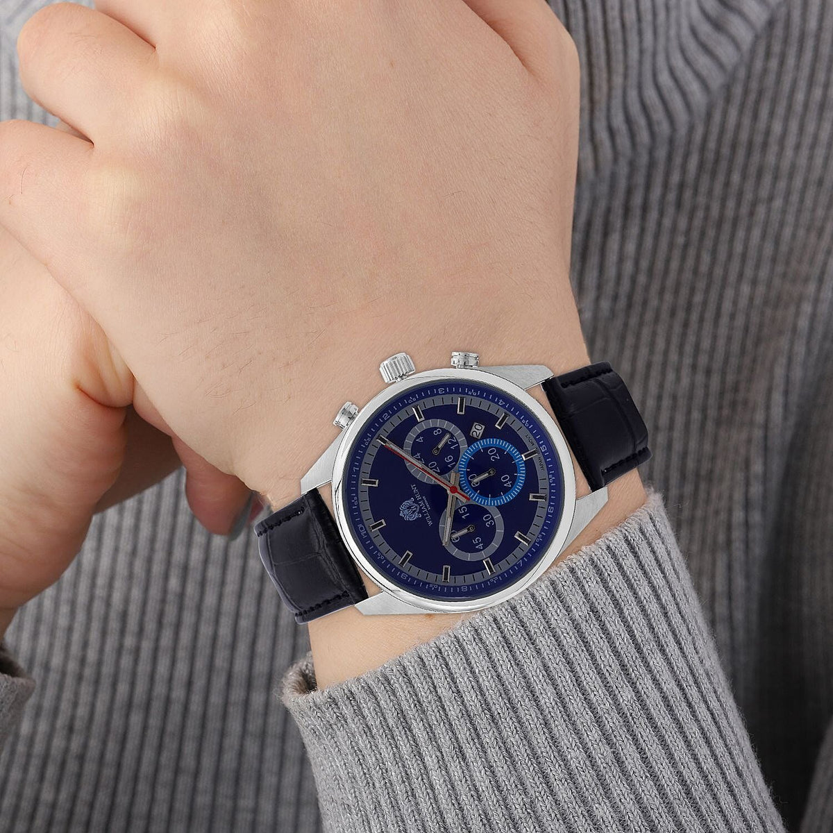 William Hunt Blue Dial Multifunctional Japanese VD3 Movement Stainless Steel Watch with Black Leather Belt 7653271 2