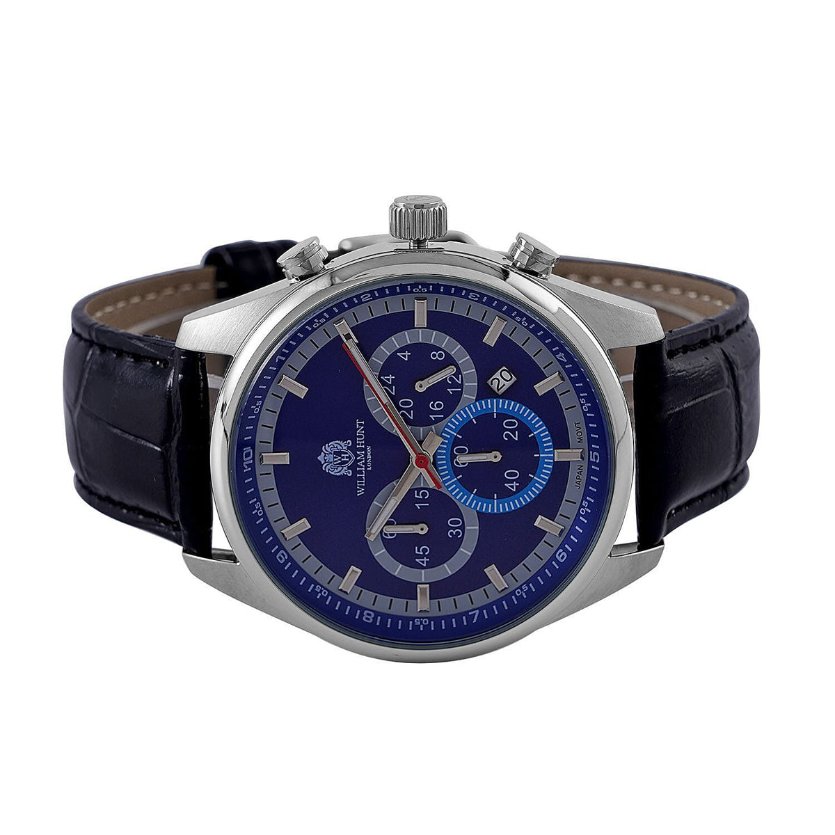 William Hunt Blue Dial Multifunctional Japanese VD3 Movement Stainless Steel Watch with Black Leather Belt 7653271 3