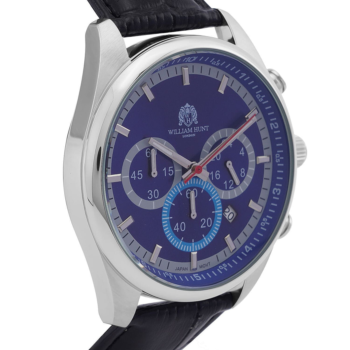 William Hunt Blue Dial Multifunctional Japanese VD3 Movement Stainless Steel Watch with Black Leather Belt 7653271 4