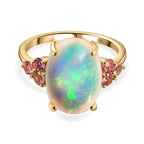 9K Yellow Gold Ethiopian Welo Opal & Pink Tourmaline Ring 4.60 Ct.