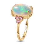 9K Yellow Gold Ethiopian Welo Opal & Pink Tourmaline Ring 4.60 Ct.