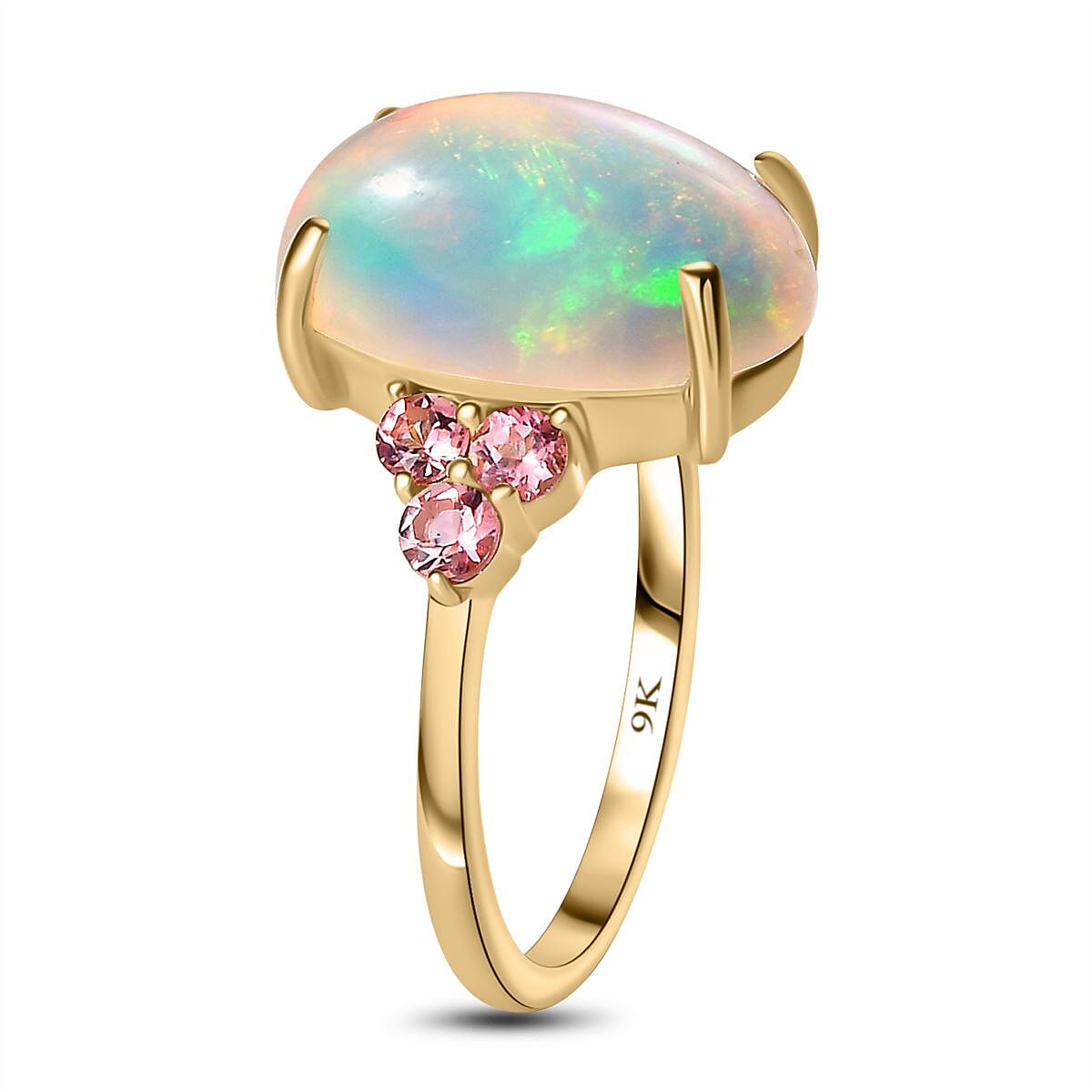 Ethiopian Welo Opal and Pink Tourmaline Ring in 9K Yellow Gold 7653632 3