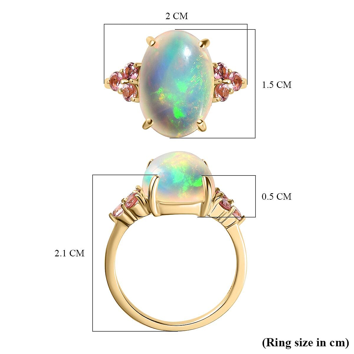 Ethiopian Welo Opal and Pink Tourmaline Ring in 9K Yellow Gold 7653632 5