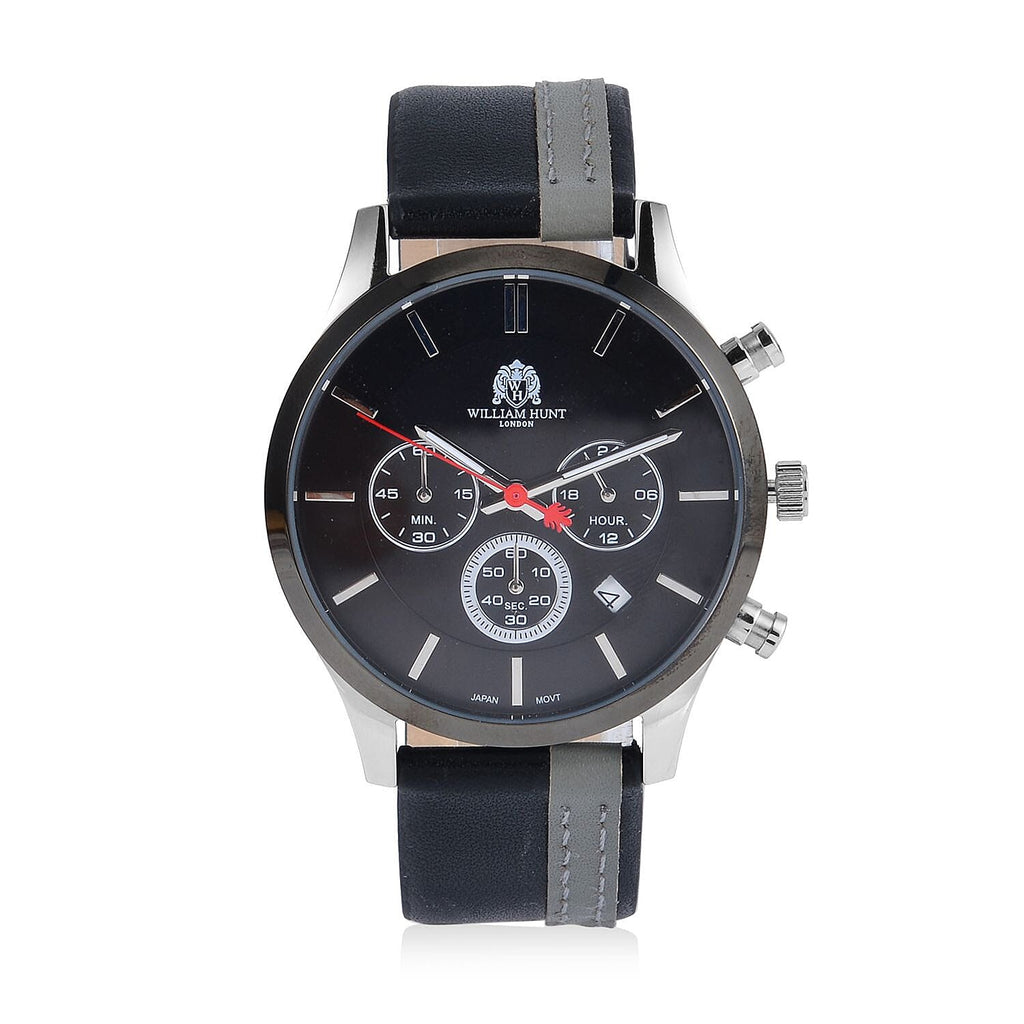 William Hunt Japanese Movement 5ATM Watch with Black & Grey Leather Strap