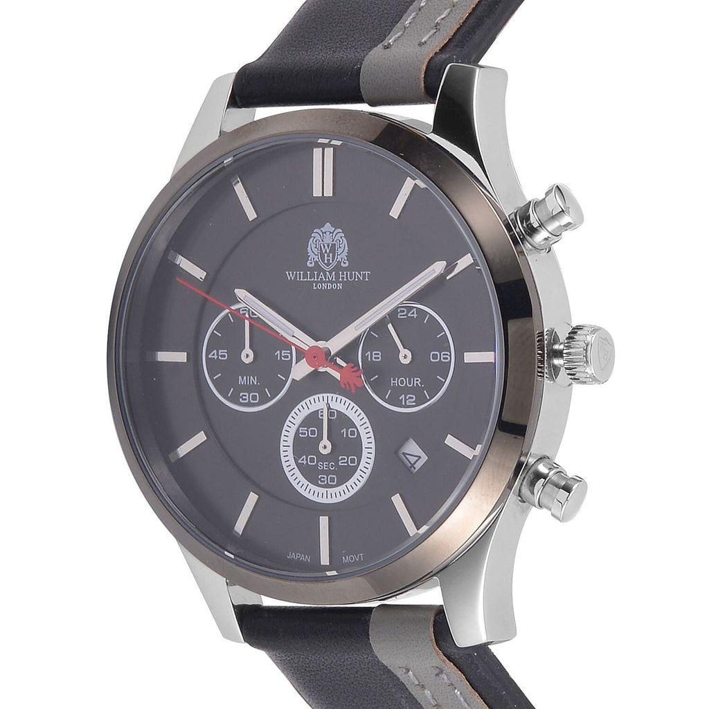 William Hunt Japanese Movement 5ATM Watch with Black & Grey Leather Strap