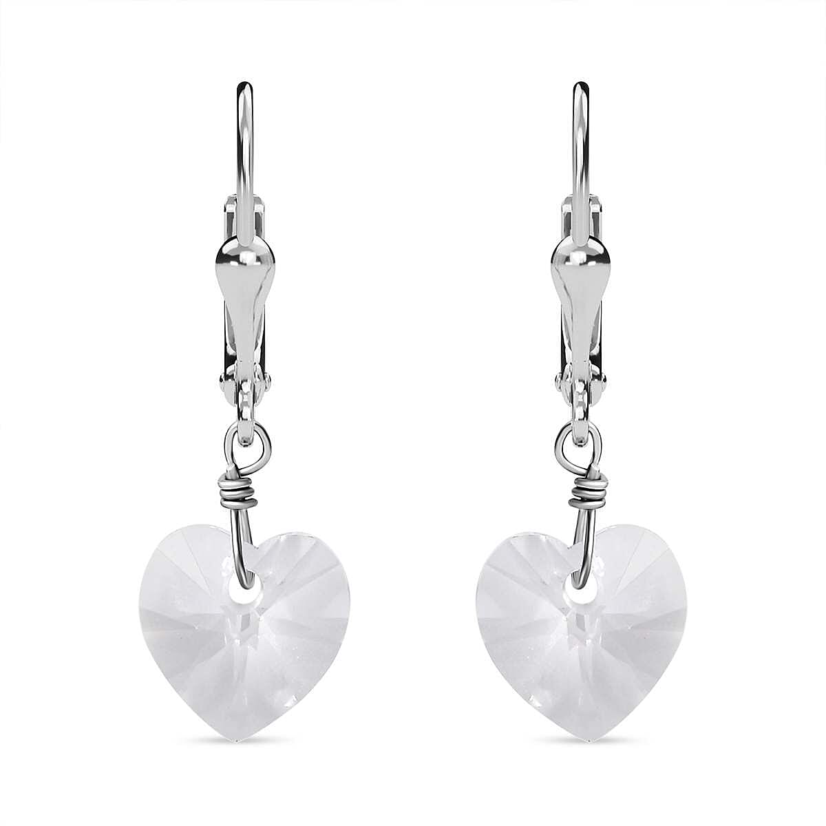 White Finest Austrian Crystal Heart Earrings in Platinum Overlay Sterling Silver 7657826 0