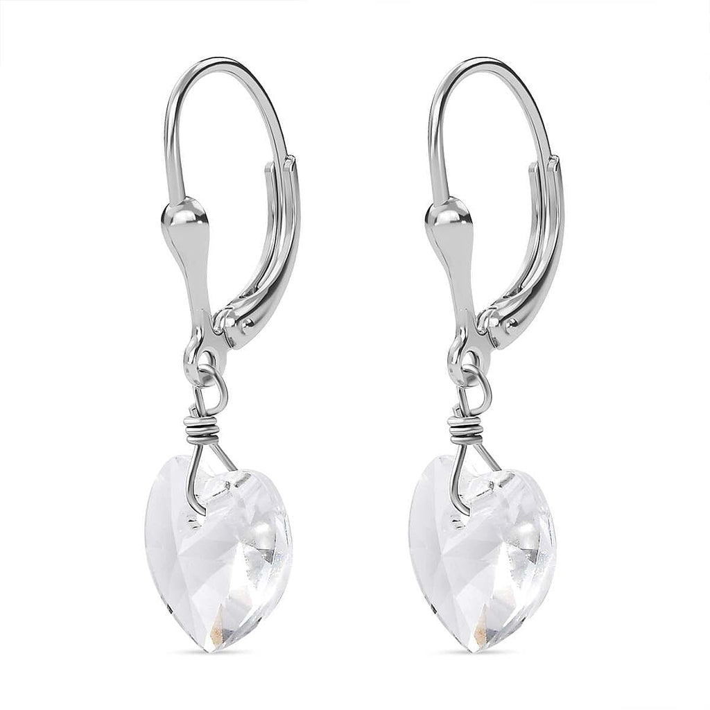 White Finest Austrian Crystal Heart Earrings in Platinum Overlay Sterling Silver
