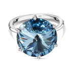 Close Out- Aquamarine Finest Austrian Crystal Solitaire Ring in Platinum Overlay Sterling Silver