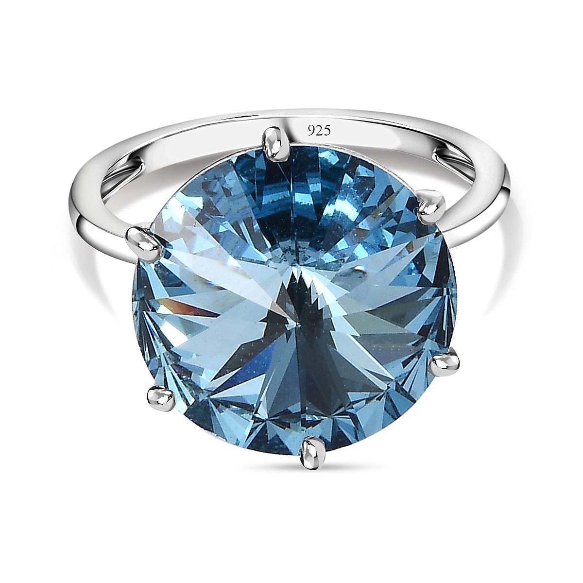 Close Out- Aquamarine Finest Austrian Crystal Solitaire Ring in Platinum Overlay Sterling Silver 7657843 0