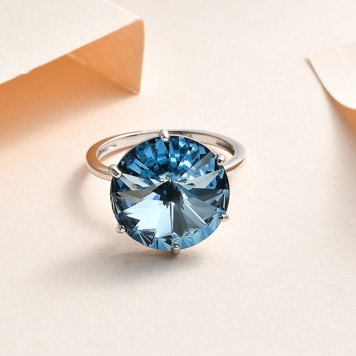 Close Out- Aquamarine Finest Austrian Crystal Solitaire Ring in Platinum Overlay Sterling Silver 7657843 1