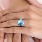 Close Out- Aquamarine Finest Austrian Crystal Solitaire Ring in Platinum Overlay Sterling Silver