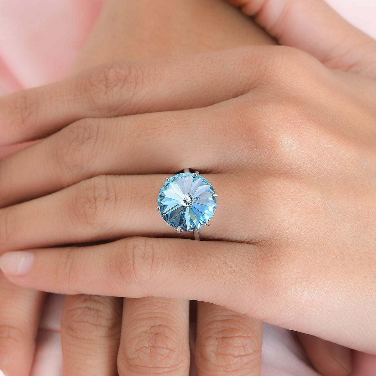Close Out- Aquamarine Finest Austrian Crystal Solitaire Ring in Platinum Overlay Sterling Silver 7657843 2
