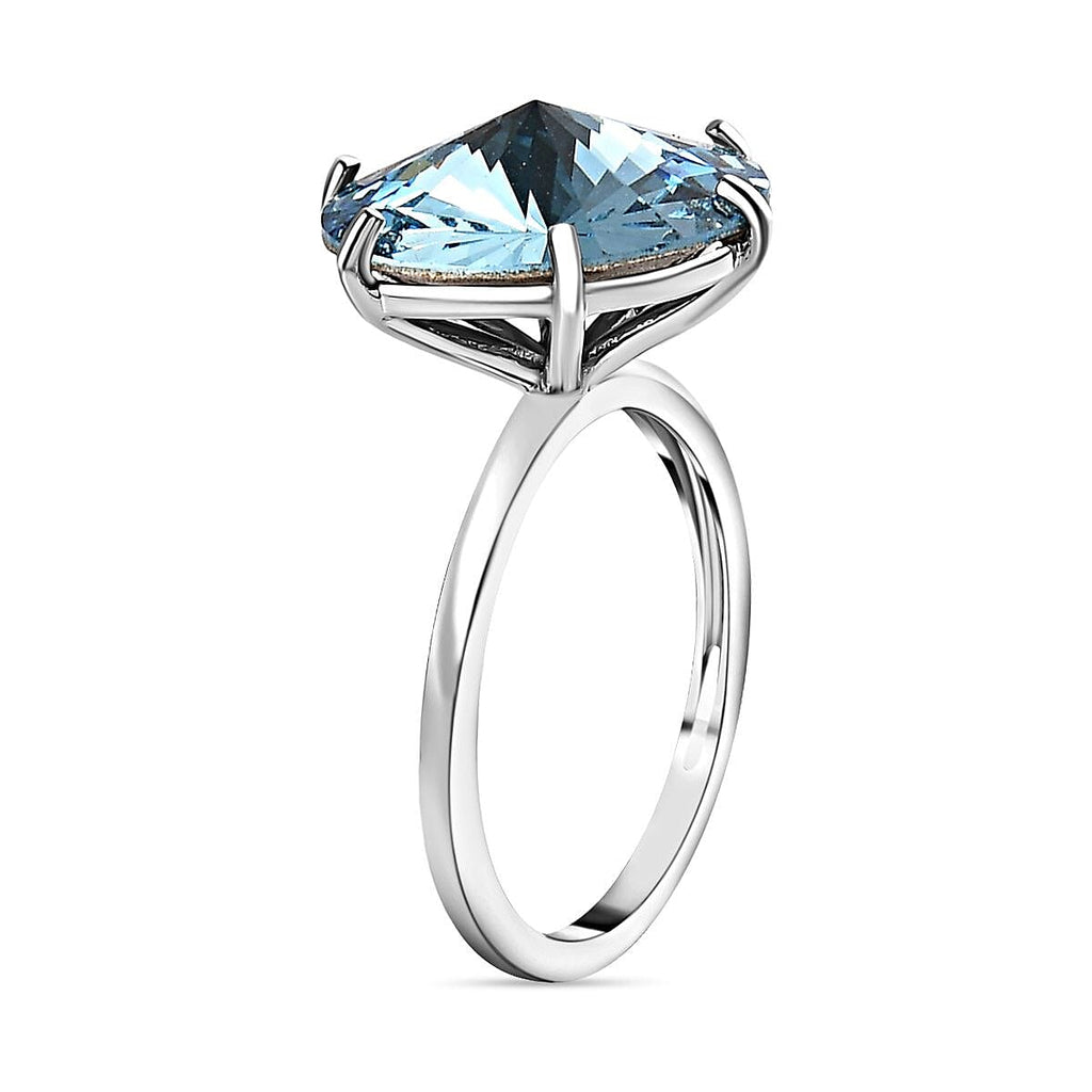 Close Out- Aquamarine Finest Austrian Crystal Solitaire Ring in Platinum Overlay Sterling Silver