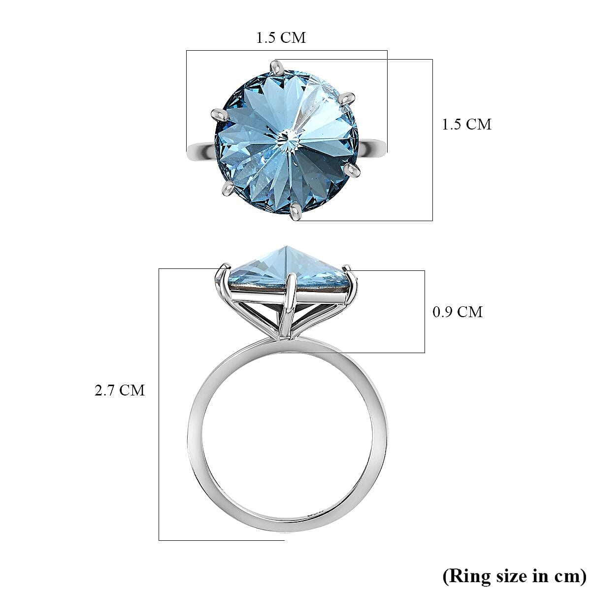 Close Out- Aquamarine Finest Austrian Crystal Solitaire Ring in Platinum Overlay Sterling Silver 7657843 5