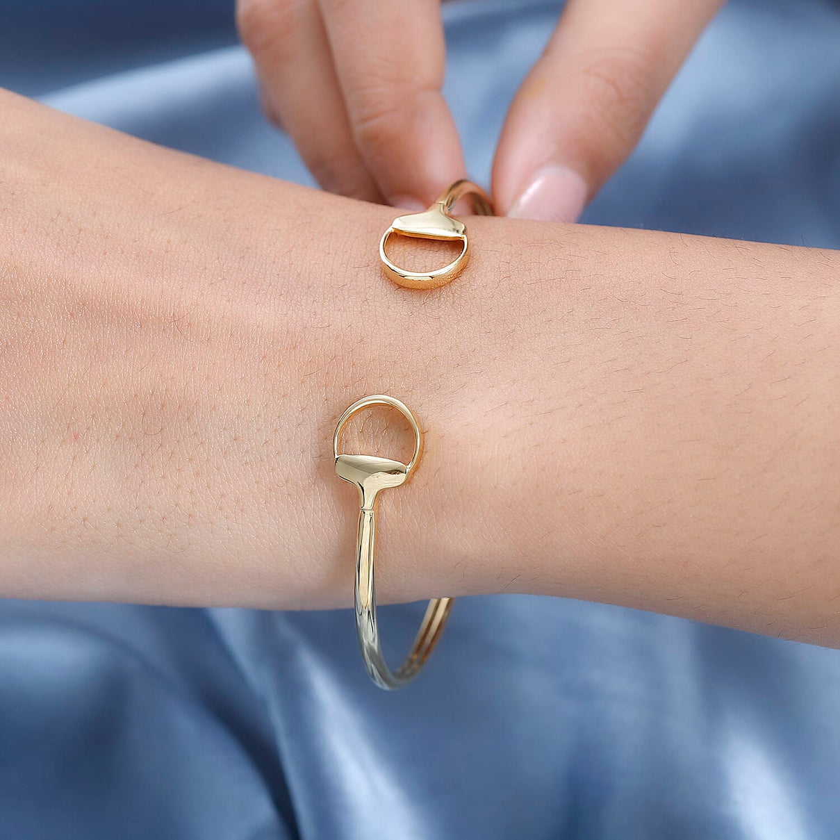 Designer Inspired - 18K Yellow Gold Vermeil Plated Sterling Silver Snaffle Bangle (Size 7.5) 7658421 3
