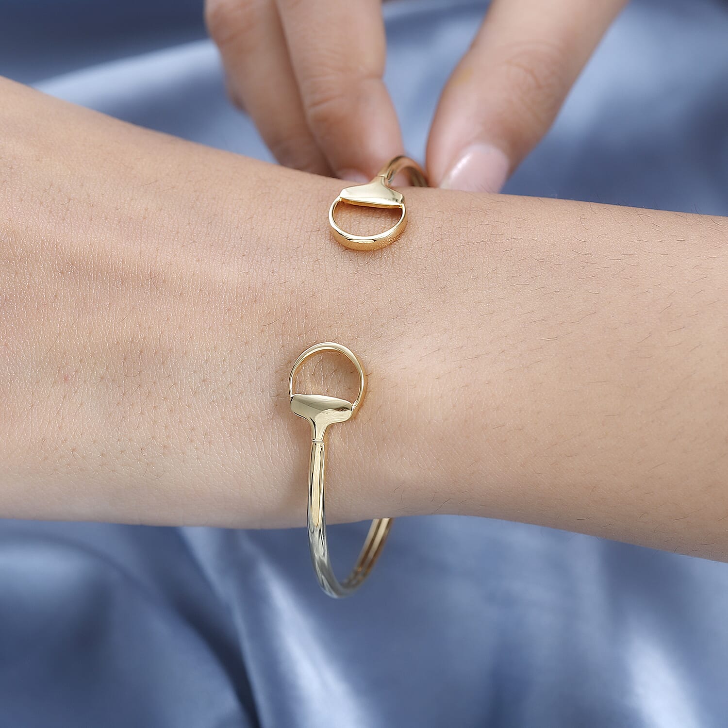 Designer Inspired - 18K Yellow Gold Vermeil Plated Sterling Silver Snaffle Bangle (Size 7.5) 7658421 3