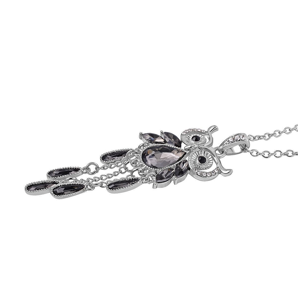 Multi Colour Austrian Crystal Enamelled Owl Necklace (Size - 24)