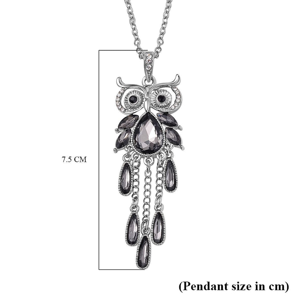 Multi Colour Austrian Crystal Enamelled Owl Necklace (Size - 24)