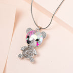 Multi Colour Austrian Crystal Teddy Pendant With Chain (Size - 24-2 Ext) in Silver Tone