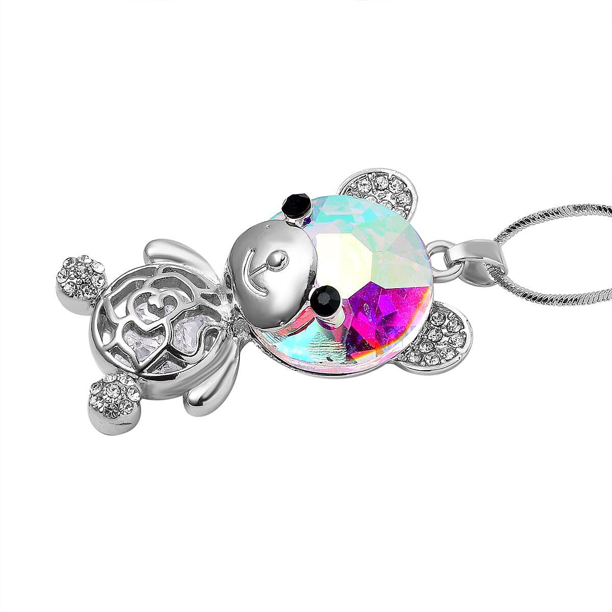 Multi Colour Austrian Crystal Teddy Pendant With Chain (Size - 24-2 Ext) in Silver Tone 7658693 2