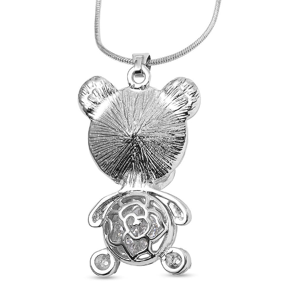 Multi Colour Austrian Crystal Teddy Pendant With Chain (Size - 24-2 Ext) in Silver Tone