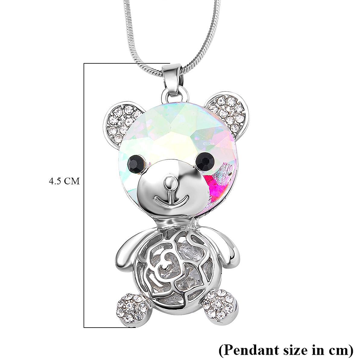 Multi Colour Austrian Crystal Teddy Pendant With Chain (Size - 24-2 Ext) in Silver Tone 7658693 4