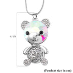 Multi Colour Austrian Crystal Teddy Pendant With Chain (Size - 24-2 Ext) in Silver Tone
