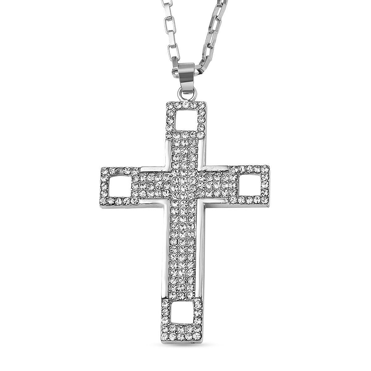 White Austrian Crystal Cross Necklace (Size - 24-2 inch Ext.) 7658736 0