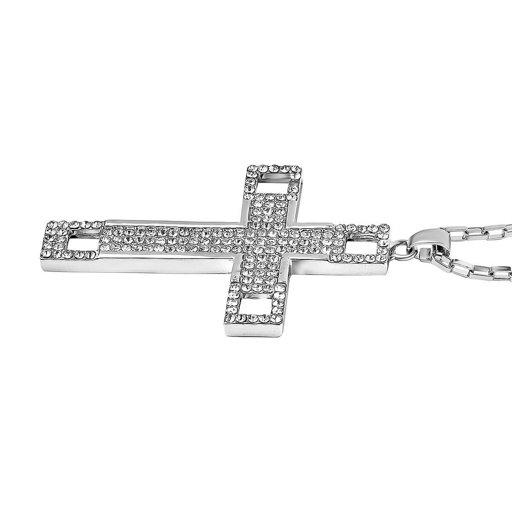 White Austrian Crystal Cross Necklace (Size - 24-2 inch Ext.)