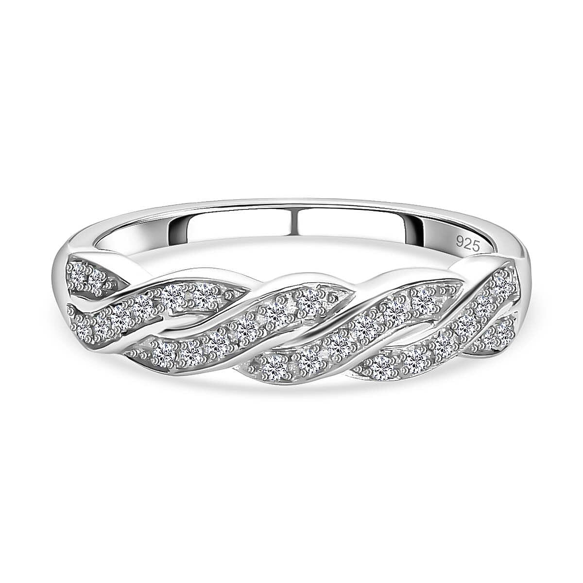 Diamond Half-Eternity Ring in Platinum Overlay Sterling Silver 0.15 Ct 7659083 0