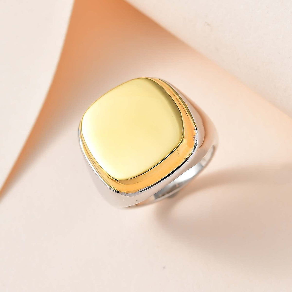 Designer Inspired- Square Signet Ring in Two Tone Plated Sterling Silver, Silver Wt 7.40 GM 7659207 3