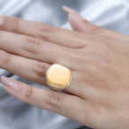Designer Inspired- Square Signet Ring in Two Tone Plated Sterling Silver, Silver Wt 8.60 GM