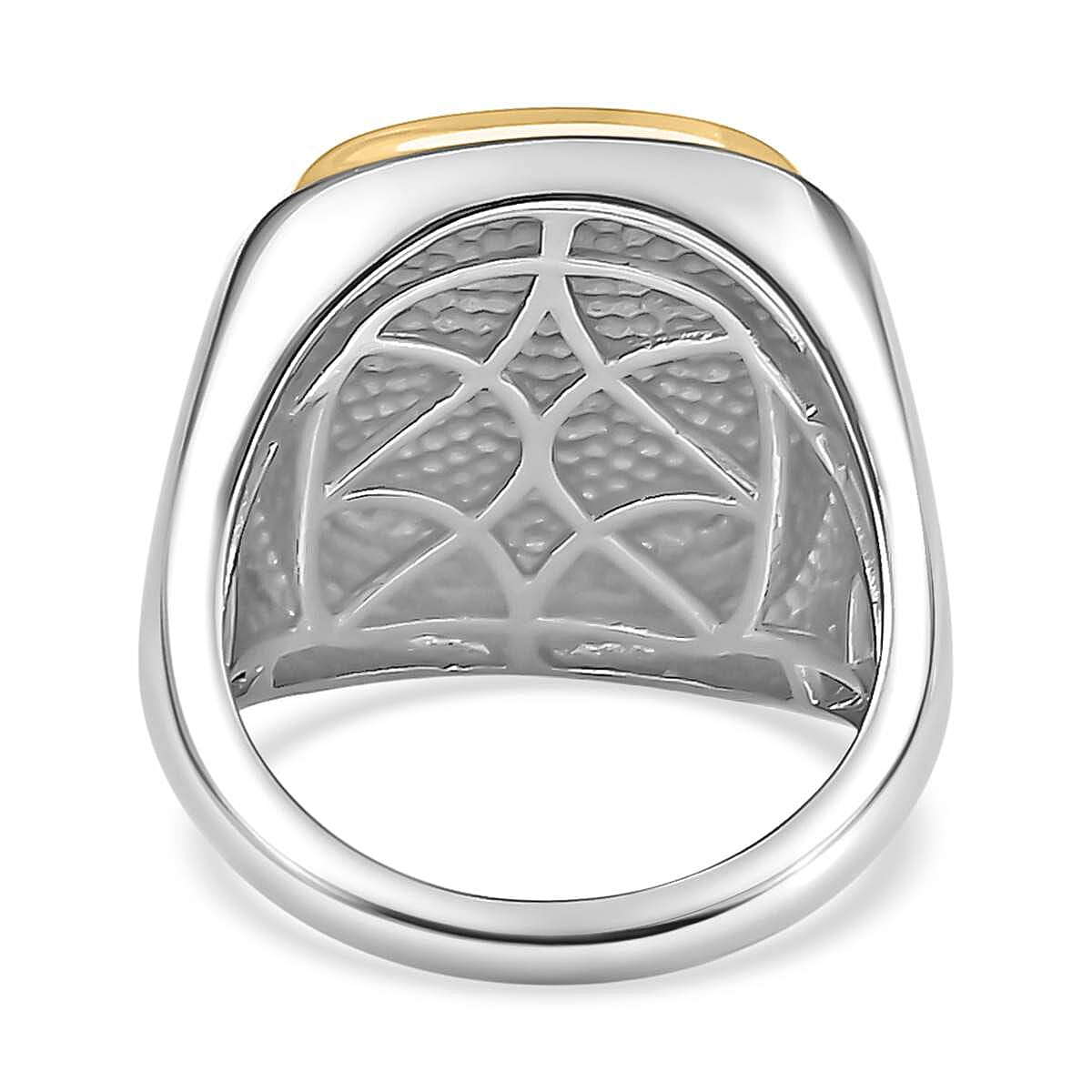 Designer Inspired- Square Signet Ring in Two Tone Plated Sterling Silver, Silver Wt 7.40 GM 7659207 9