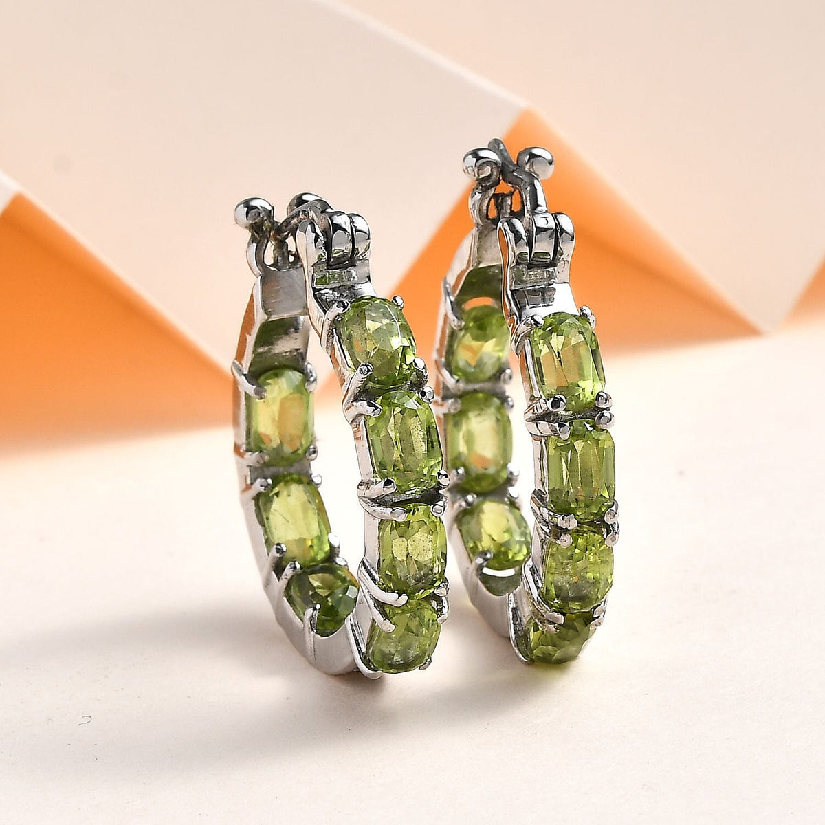 Peridot Inside-Out Hoop Earrings in Stainless Steel 9.87 Ct. 7659230 2