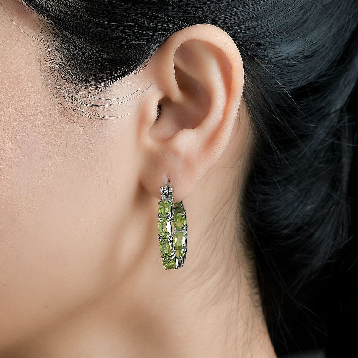 Peridot Inside-Out Hoop Earrings in Stainless Steel 9.87 Ct. 7659230 3