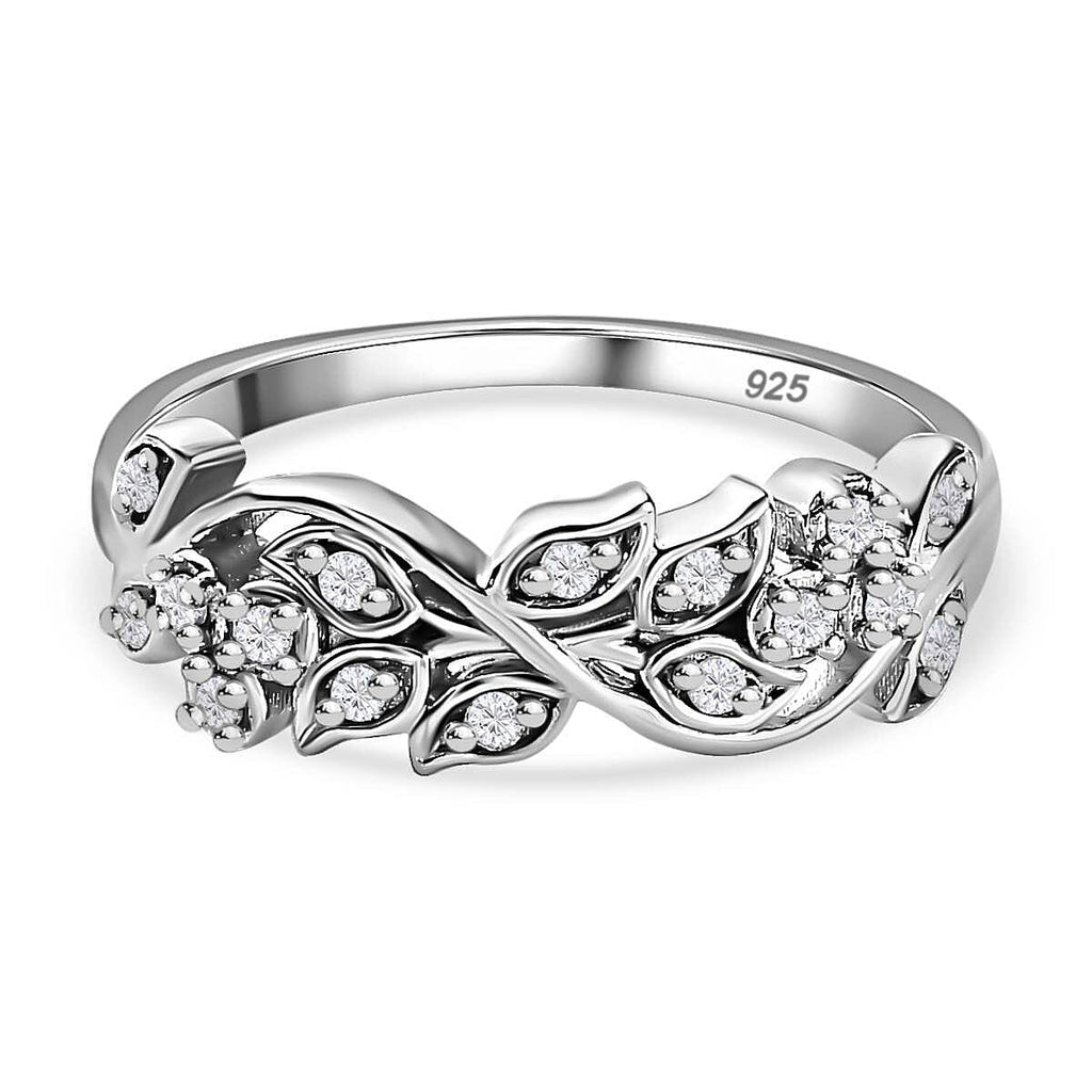Diamond Filigree Band Ring in Platinum Overlay Sterling Silver 0.15 Ct