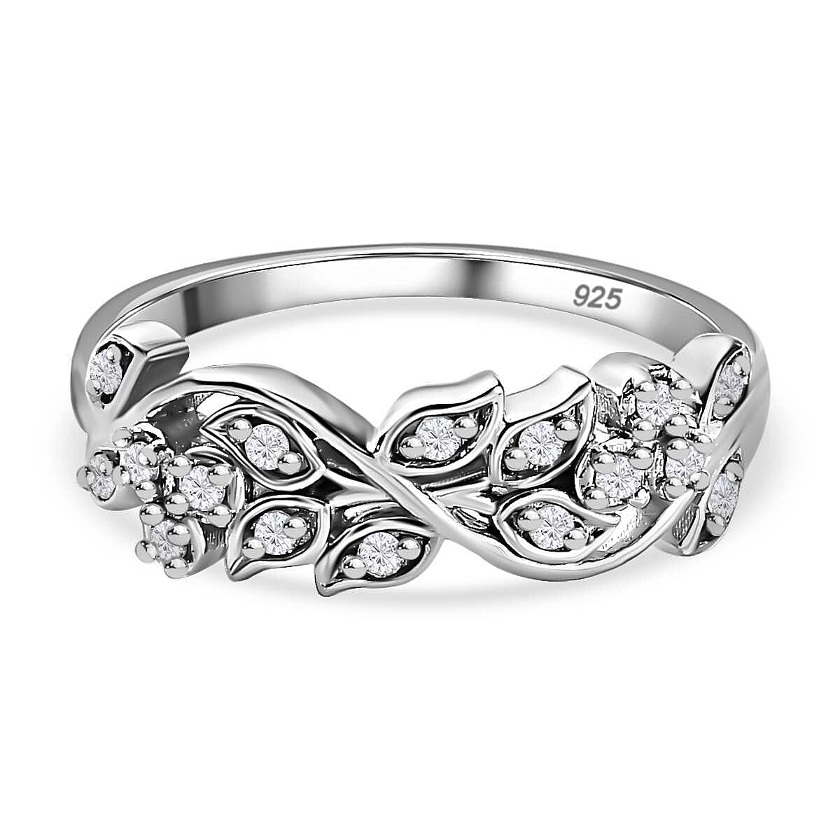 Diamond Filigree Band Ring in Platinum Overlay Sterling Silver 0.15 Ct 7659283 0