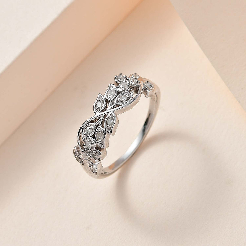 Diamond Filigree Band Ring in Platinum Overlay Sterling Silver 0.15 Ct