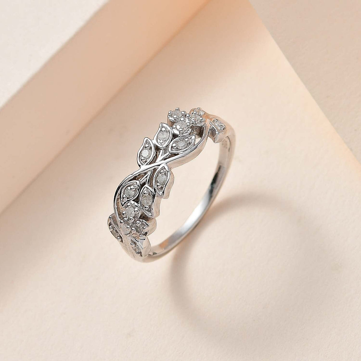 Diamond Filigree Band Ring in Platinum Overlay Sterling Silver 0.15 Ct 7659283 2