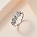 Diamond Filigree Band Ring in Platinum Overlay Sterling Silver 0.15 Ct