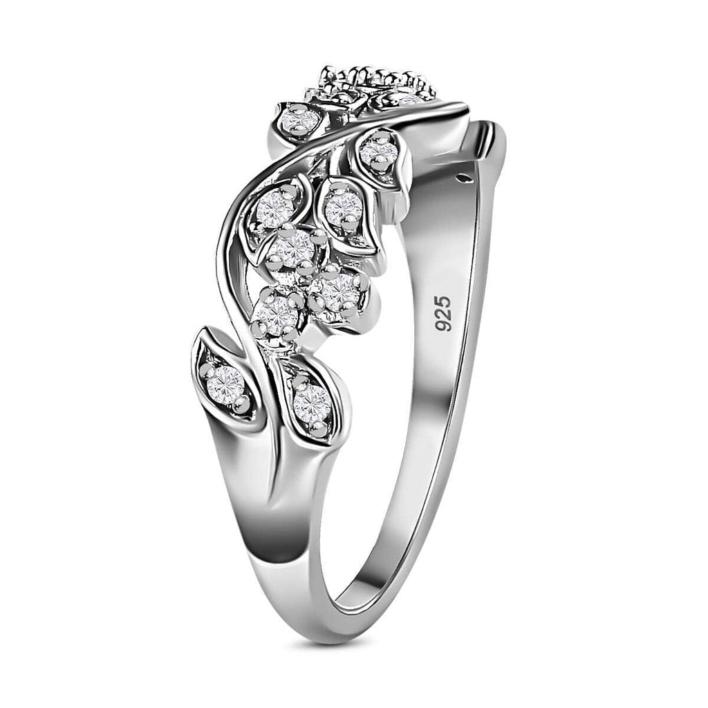 Diamond Filigree Band Ring in Platinum Overlay Sterling Silver 0.15 Ct