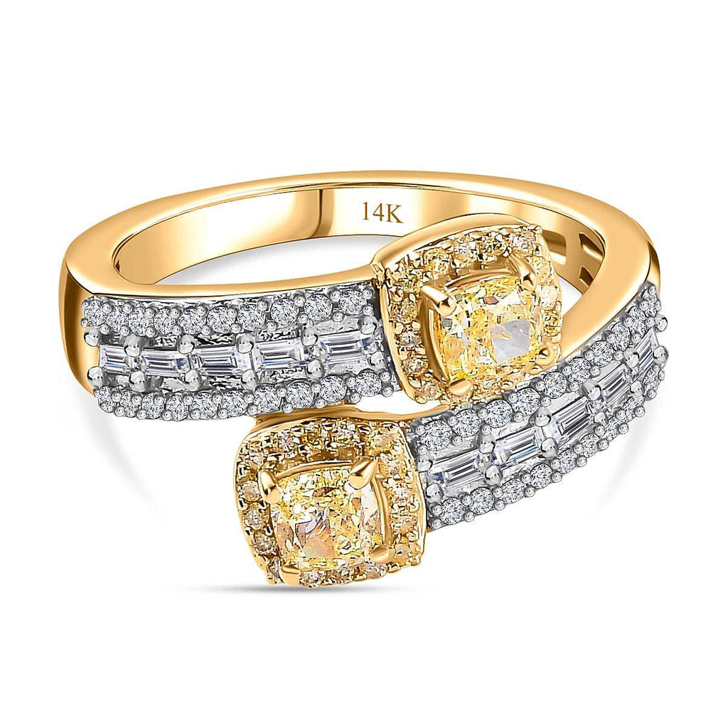 NY CLose Out Deal- 14K Yellow Gold SGL Certified Natural Yellow & White Diamond Bypass Ring 1.00 Ct.
