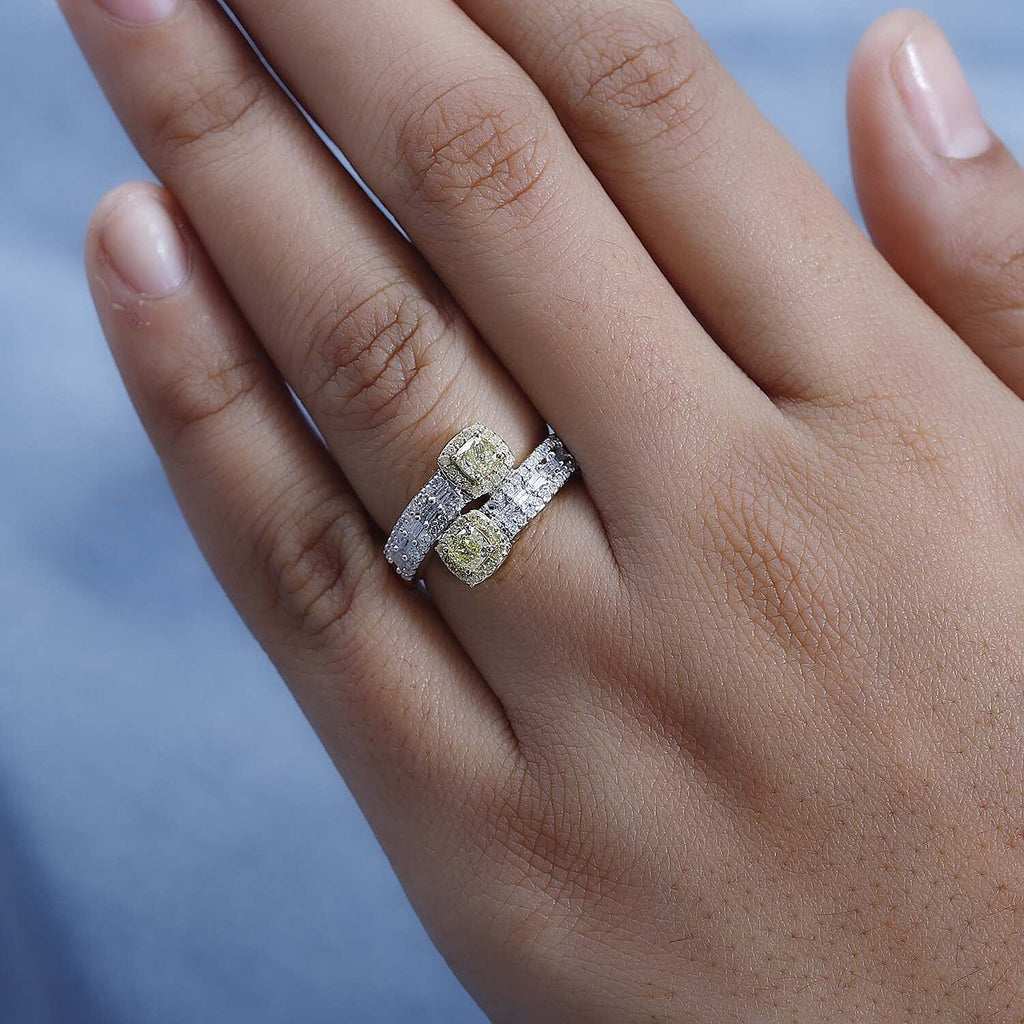 NY CLose Out Deal- 14K Yellow Gold SGL Certified Natural Yellow & White Diamond Bypass Ring 1.00 Ct.