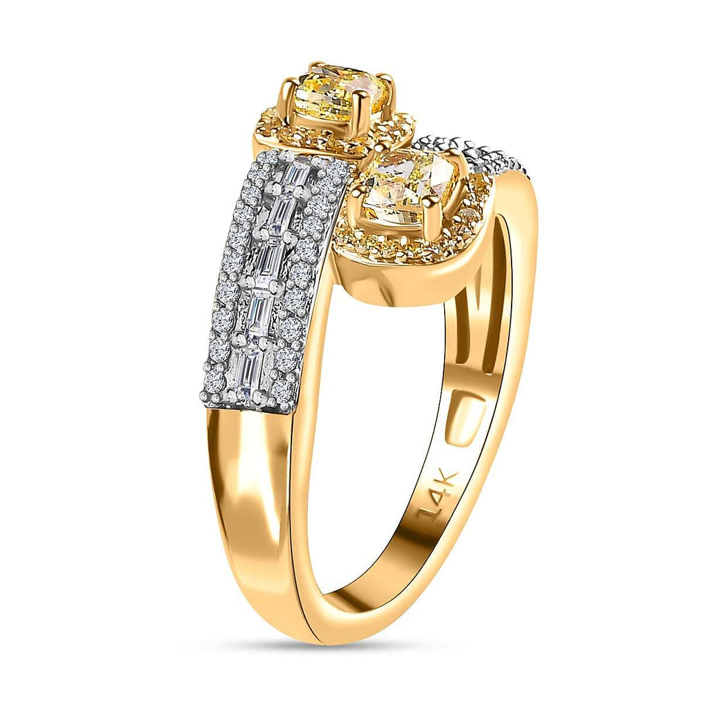 NY CLose Out Deal- 14K Yellow Gold SGL Certified Natural Yellow & White Diamond Bypass Ring 1.00 Ct.
