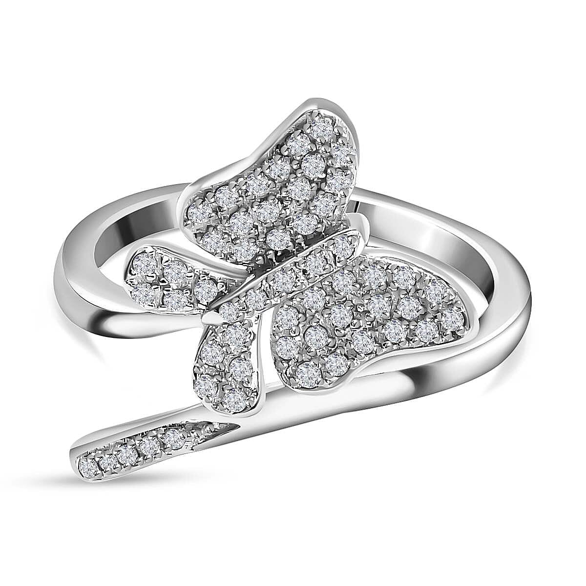 White Diamond Butterfly Ring in Platinum Overlay Sterling Silver 0.26 ct 0.253 Ct. 7659575 0